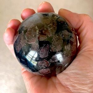Garnet With Arfvedsonite Sphere | Firework Stone Crystal Ball Natural Gemstone